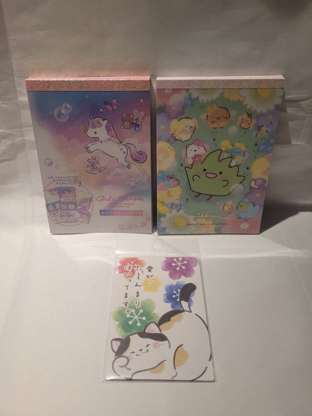 Sumikko Gurashi Memo Pad, Calico Cat Stationery & Unicorn Memo Pad